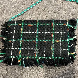 Copy CHANEL Tweed Crossbody Bag in Black and Green